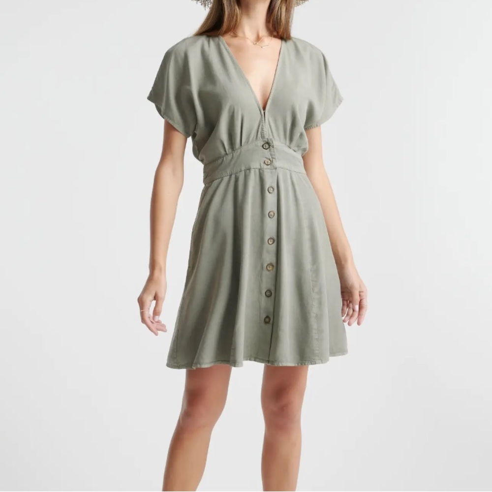 Quince Vintage Wash Tencel Button Front Dress Olive